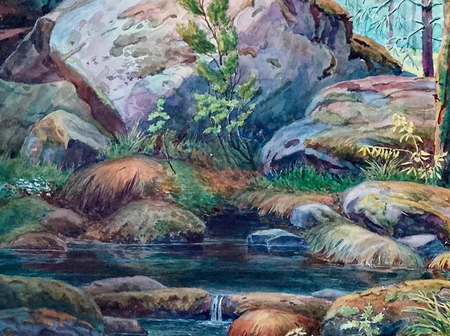 Watercolor forest fairy tale painting by Vitaly Duhnevich serene stream
