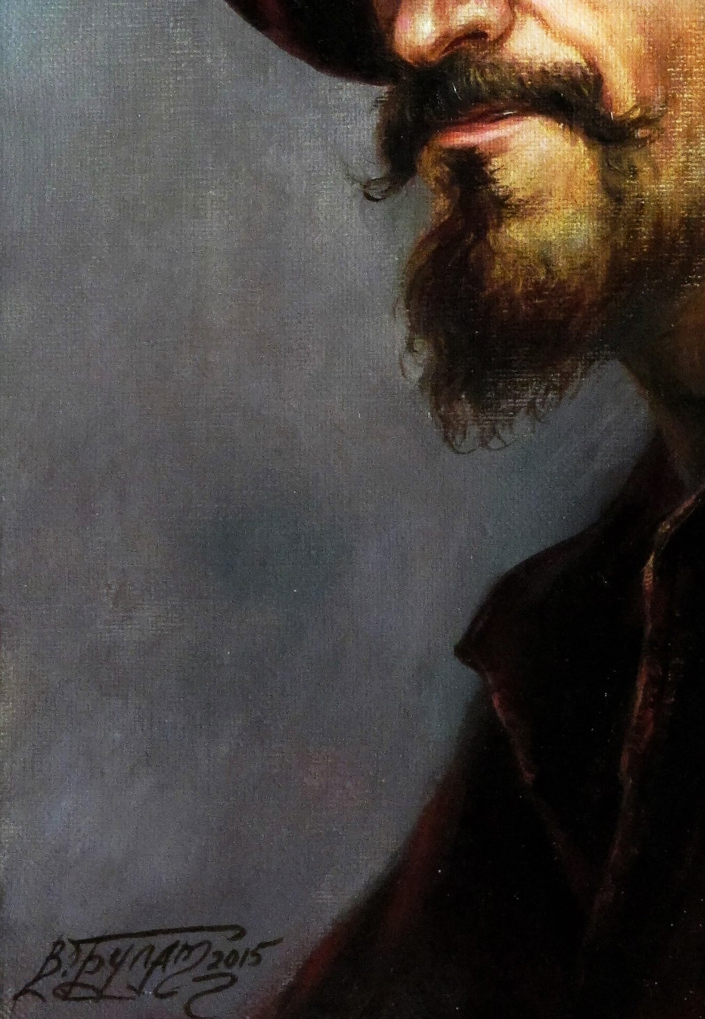 Oil painting portrait of bearded man I deny everything Valeriy Bulat