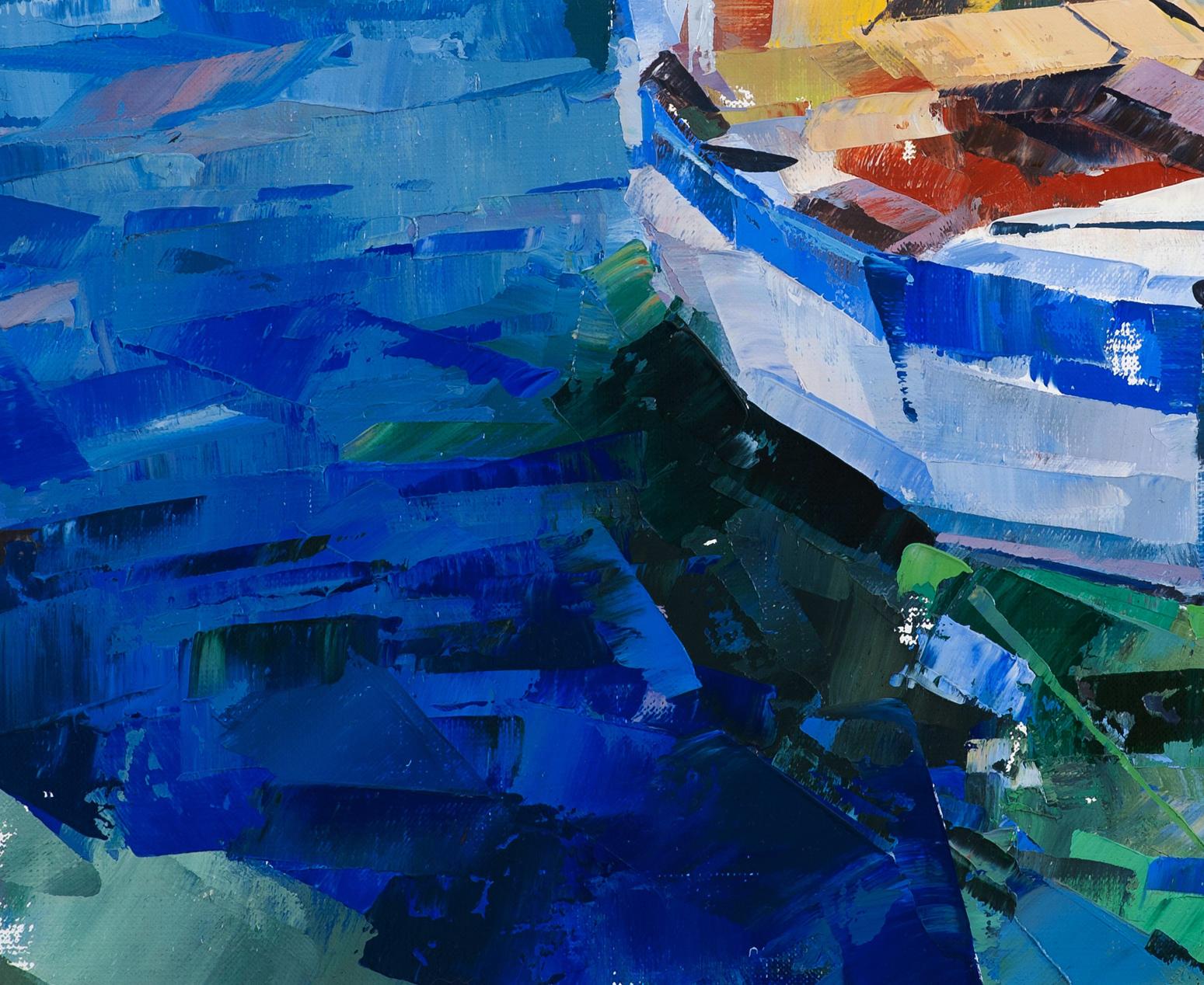 Oil painting Emerald Volodymyr Gluhomanyuk with bold blue brushstrokes
