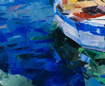 Oil painting Emerald Volodymyr Gluhomanyuk with bold blue brushstrokes