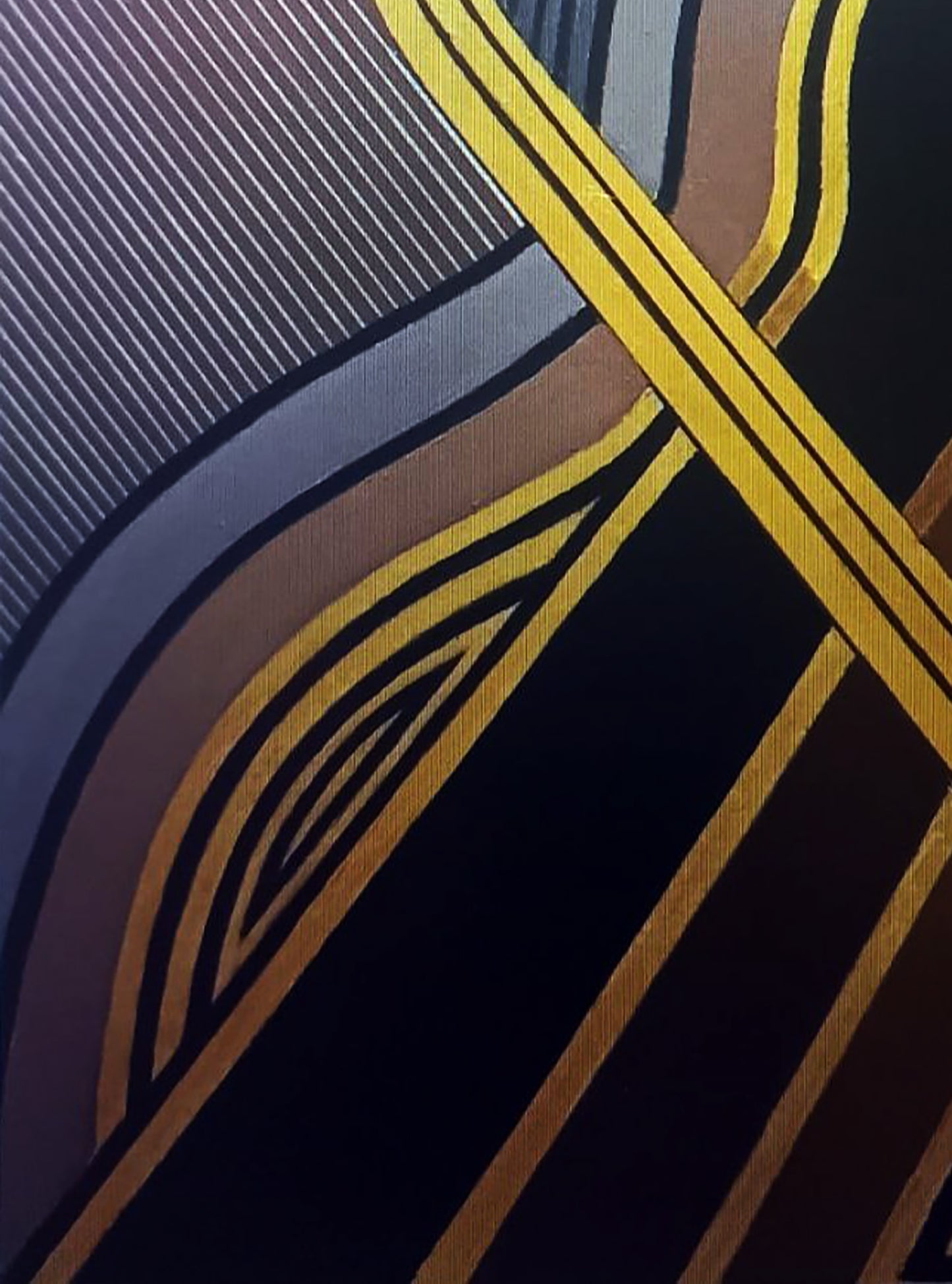 Oil painting Coherence by Alexander Strashevich: gold black stripes on gray textured fabric