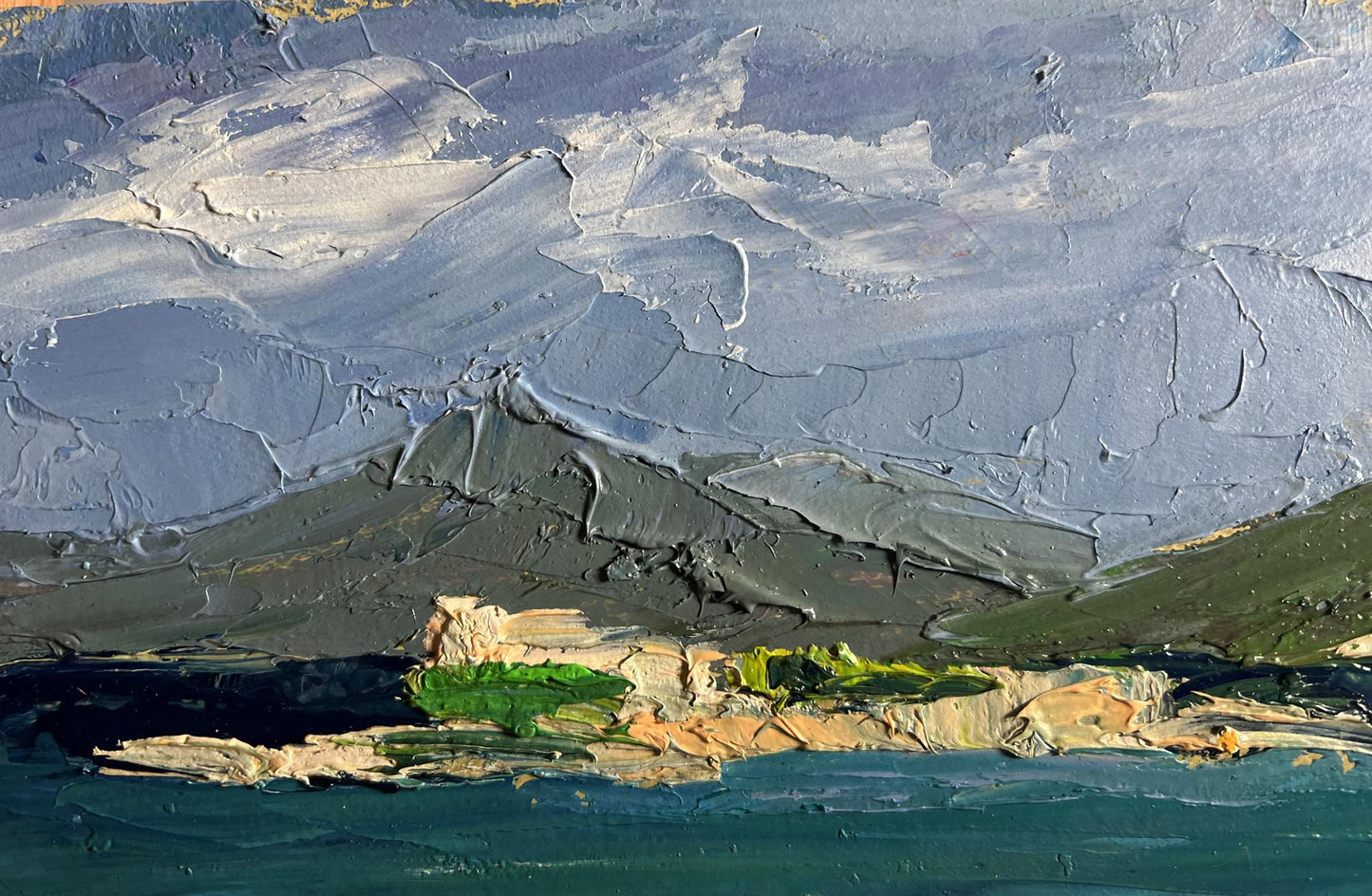 Impressionistic oil painting of sea and mountains by Boris Serdyuk