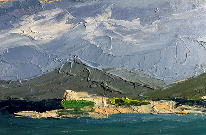 Impressionistic oil painting of sea and mountains by Boris Serdyuk