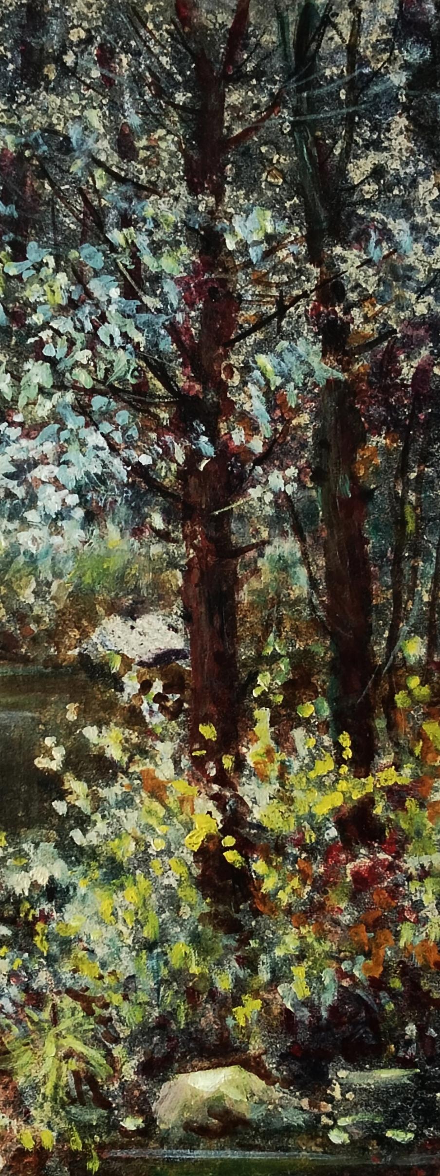 Impressionist oil painting of trees undressing in wind by Vitaly Duhnevich