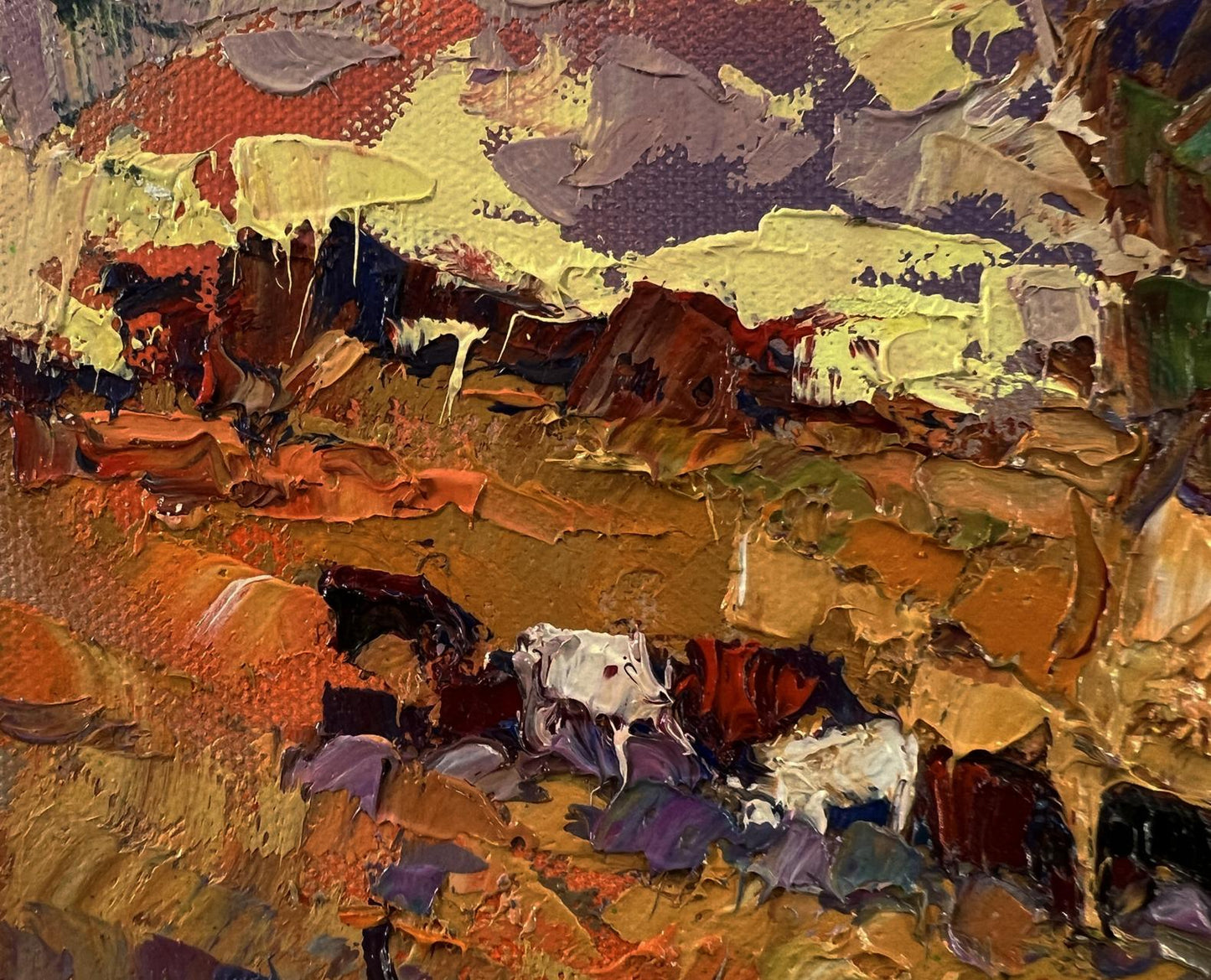 Oil painting Autumn evening by Oksana Ivanyuk with bold earthy strokes