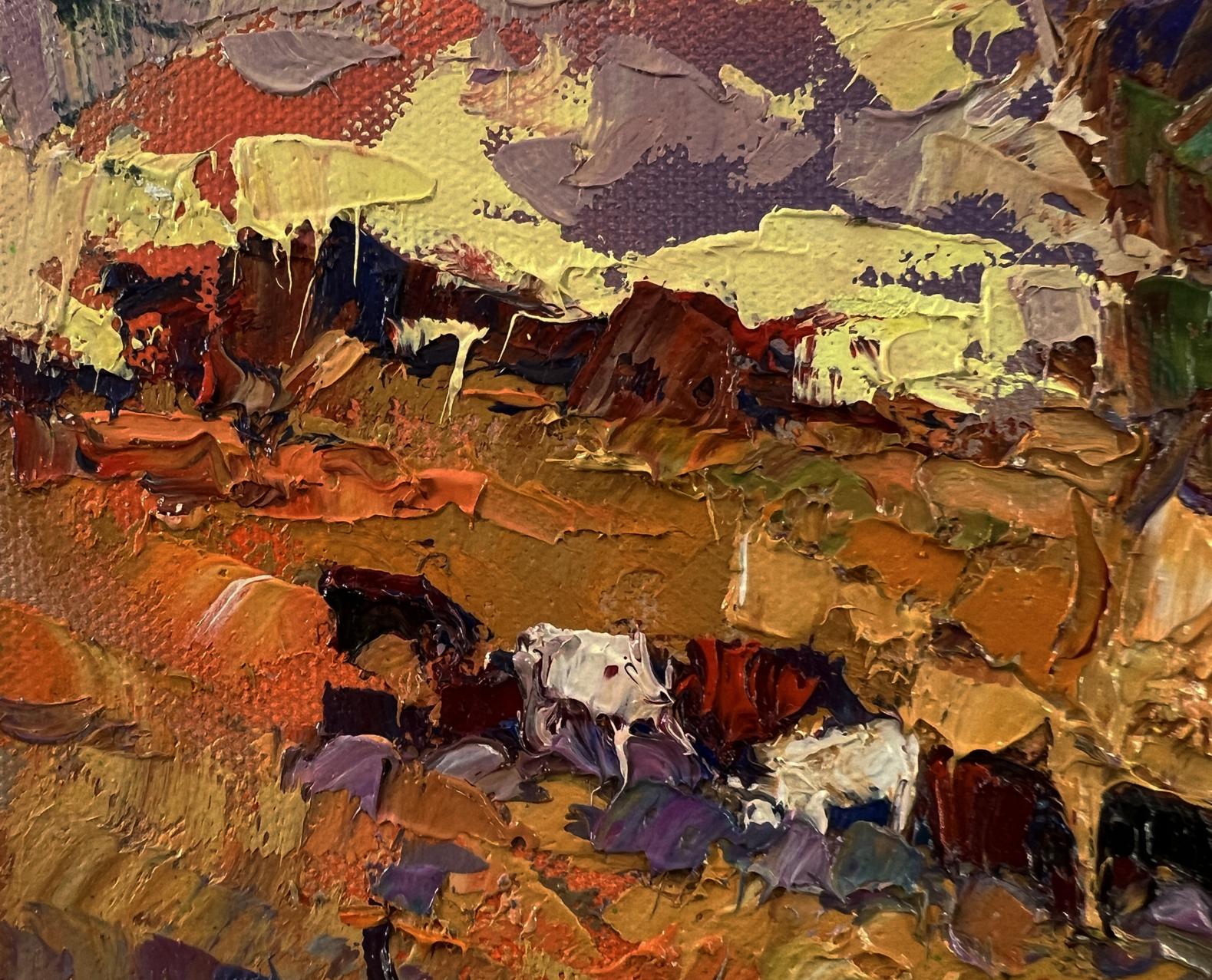 Oil painting Autumn evening by Oksana Ivanyuk with bold earthy strokes