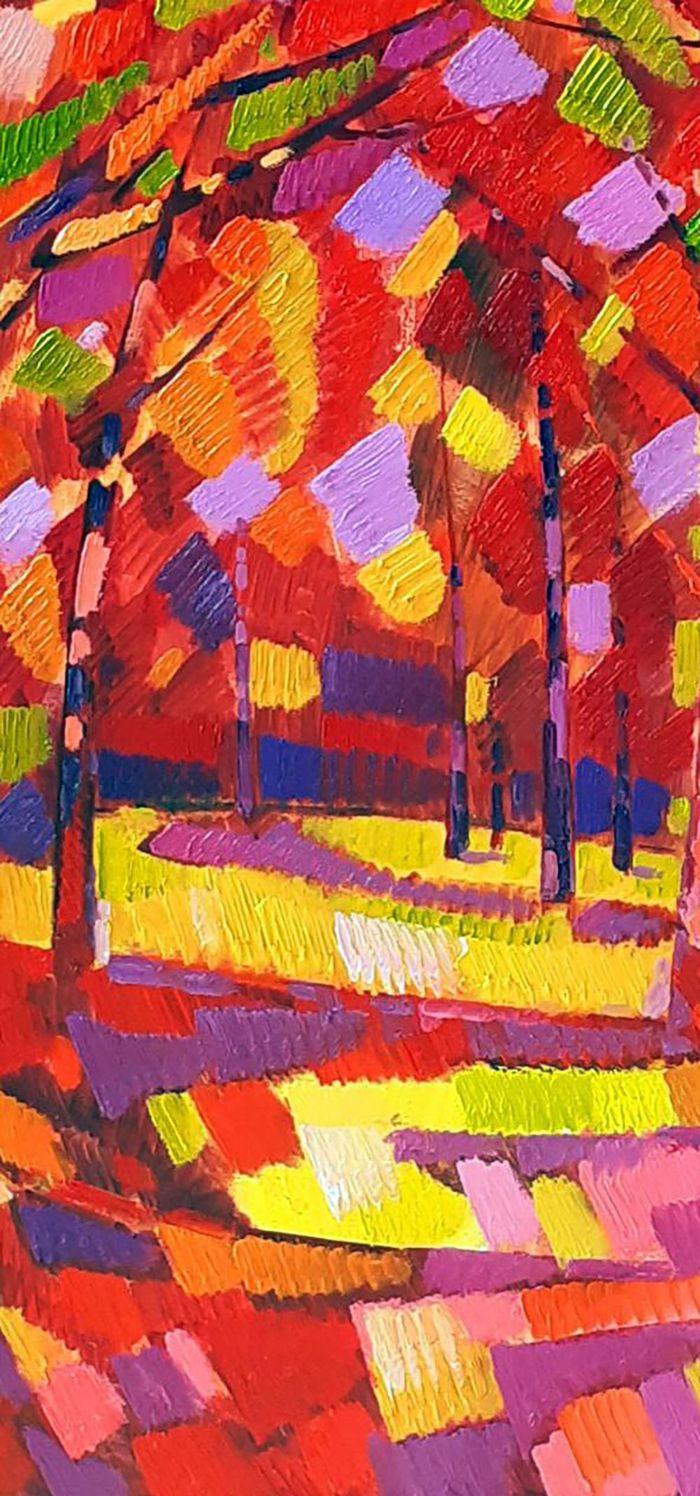Vibrant Autumn oil painting by Peter Dobrev with bold textured brushstrokes