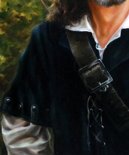 Black leather strap with silver buckle on Valeriy Bulat oil painting