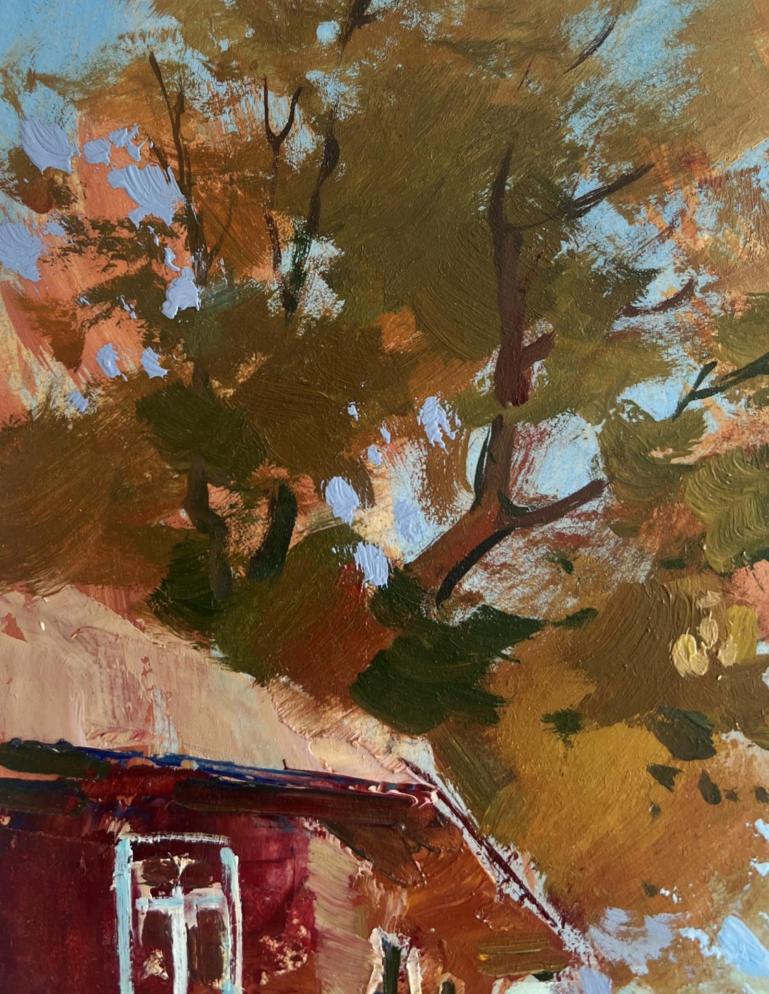 Oil painting Autumn golden path by Yuriy Suprunchuk textured autumn trees