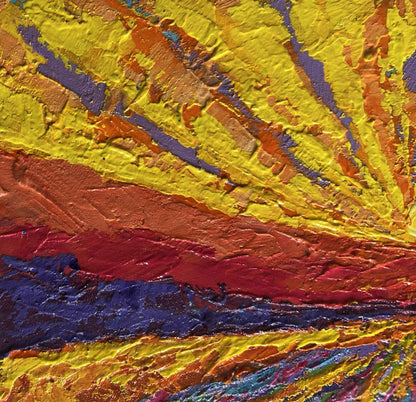Oil painting Yellow rays of sunset by V. Zadorozhnya vibrant textured canvas