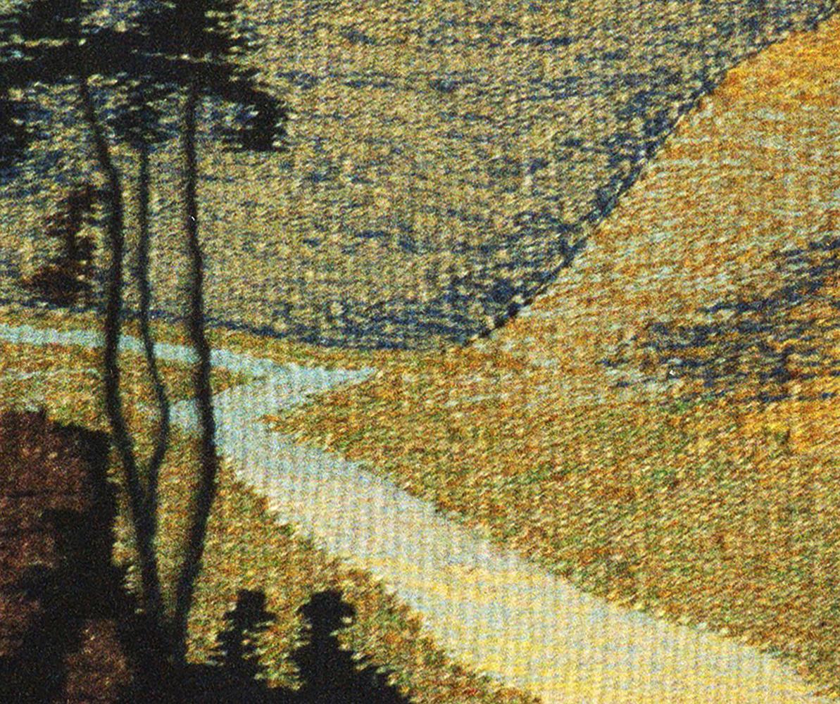 Handmade Vasily Korkishko tapestry: winding path through golden hills and dark trees