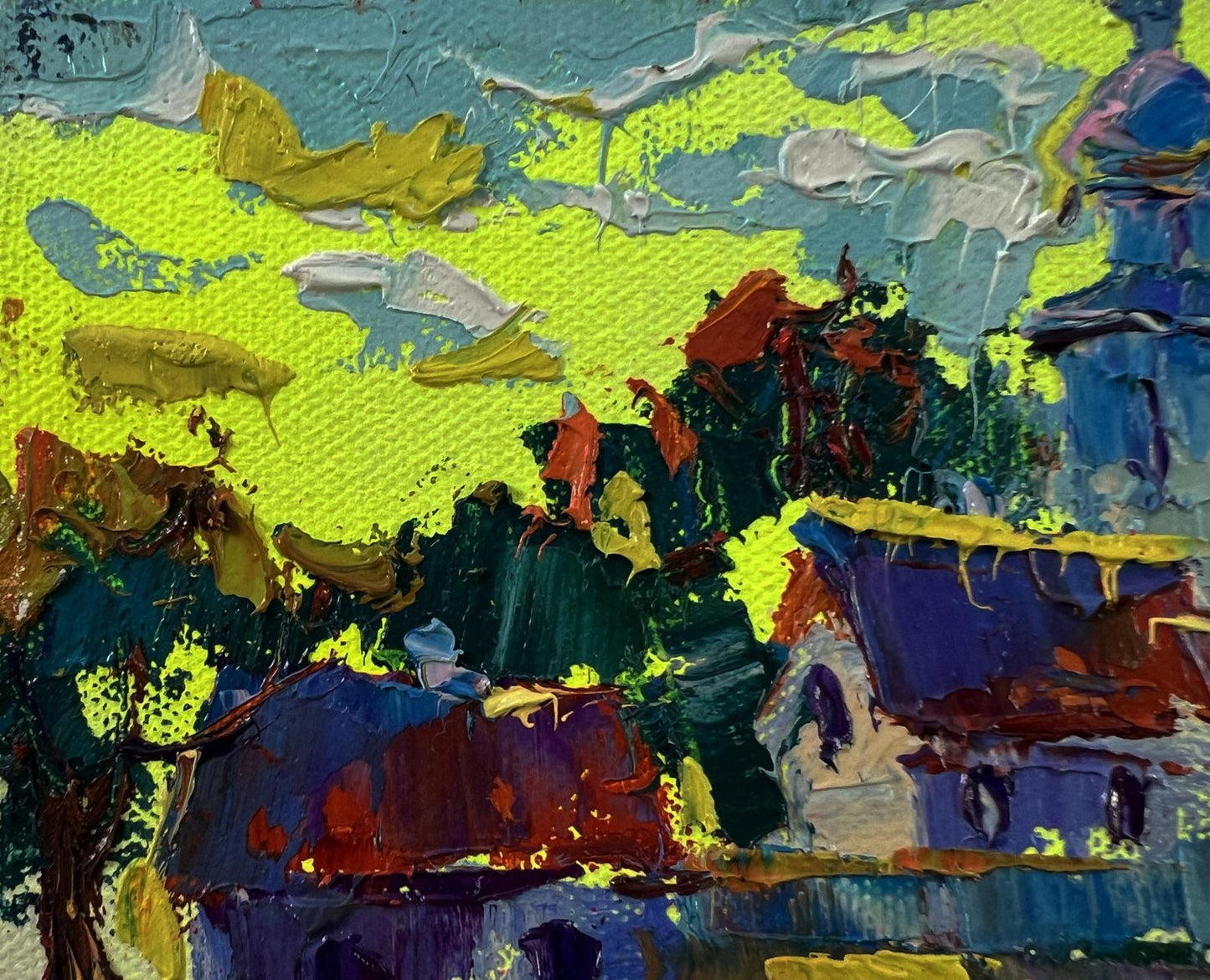 Vibrant oil painting The sun greets in the morning by Oksana Ivanyuk