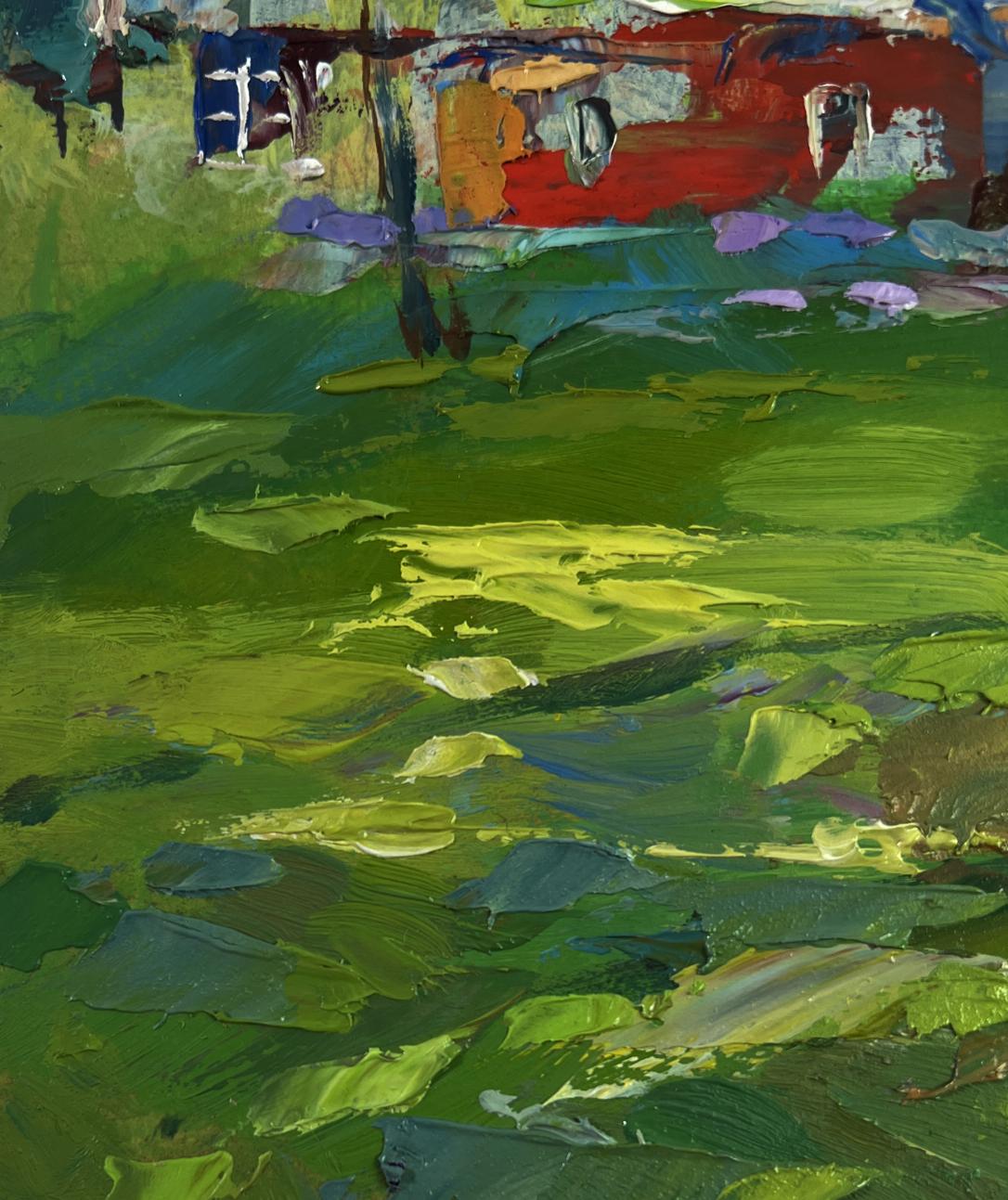 Vibrant green Oil painting In the silence of the birch grove by Yuriy Suprunchuk