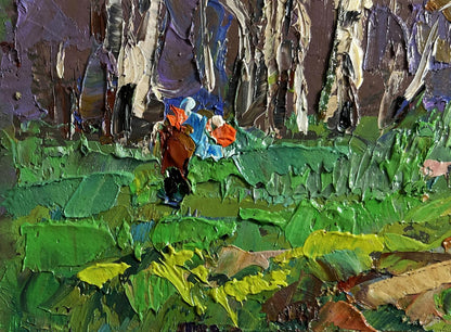 Vibrant impressionist oil painting Blooming spring by Oleksiy Ivanyuk with foliage and figure