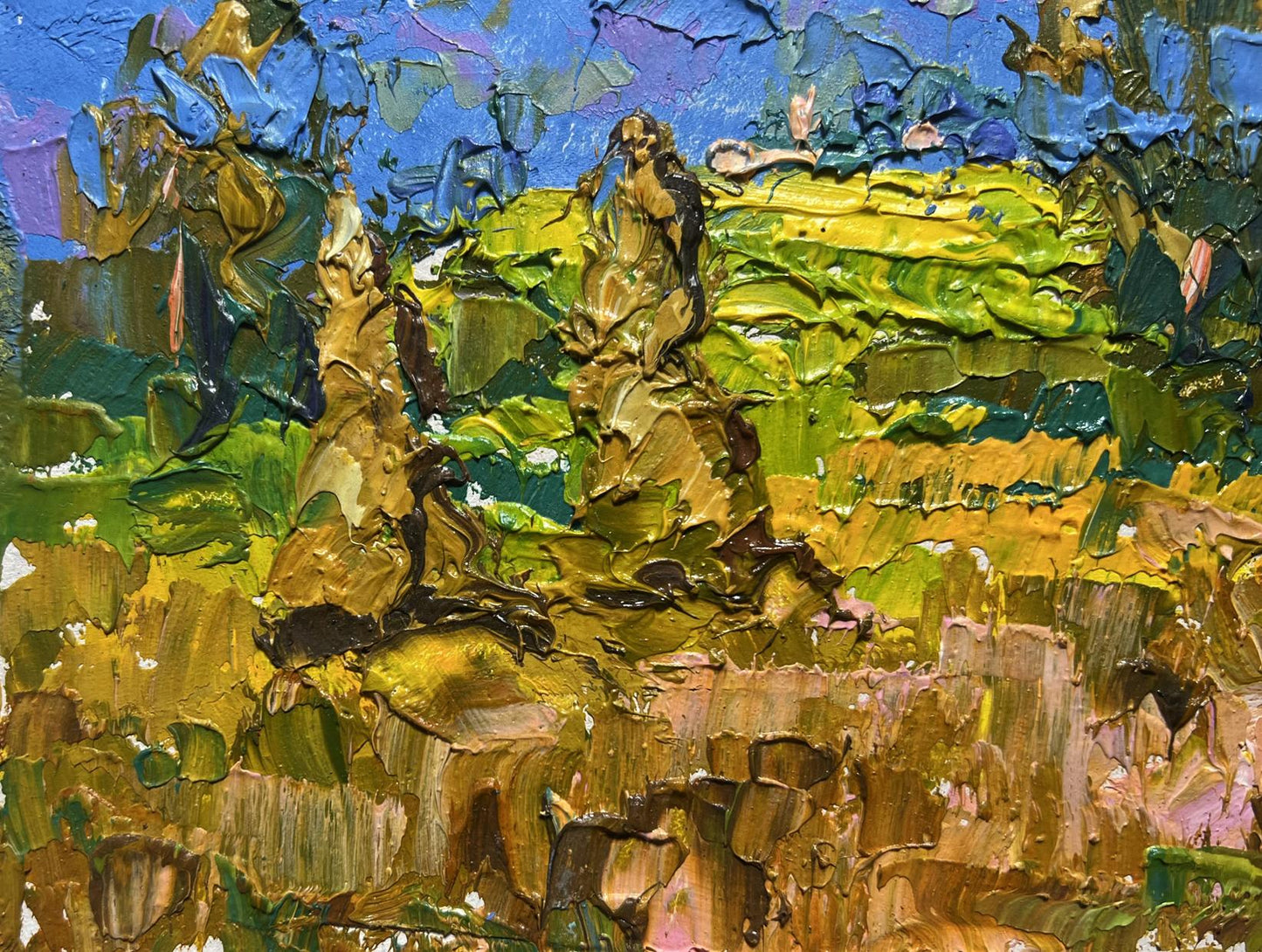 Oil painting Haystack and Mountains by Oleksiy Ivanyuk in earthy tones