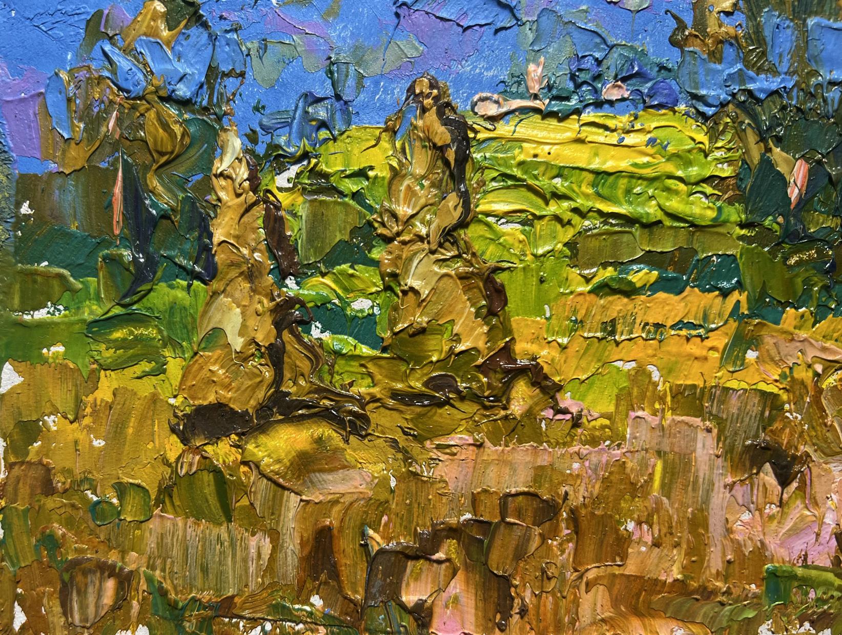 Oil painting Haystack and Mountains by Oleksiy Ivanyuk in earthy tones
