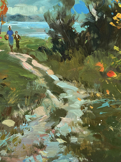 Oil painting The road to the river by Yuriy Suprunchuk vibrant path scene