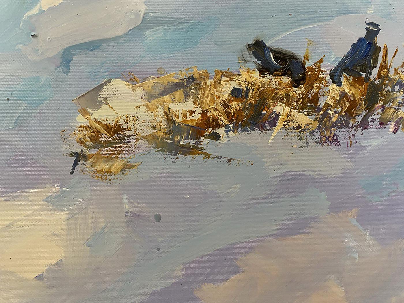 Oil painting Covered with snow by Oleksiy Ivanyuk, textured gold blue abstract