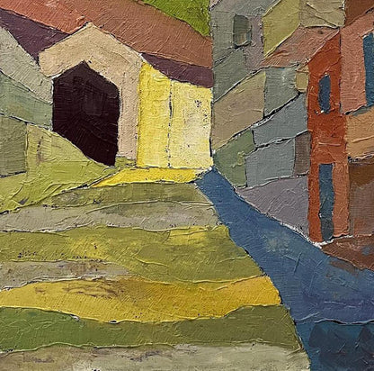 Oil painting Rising up by Serhiy Kovalev village scene in impasto