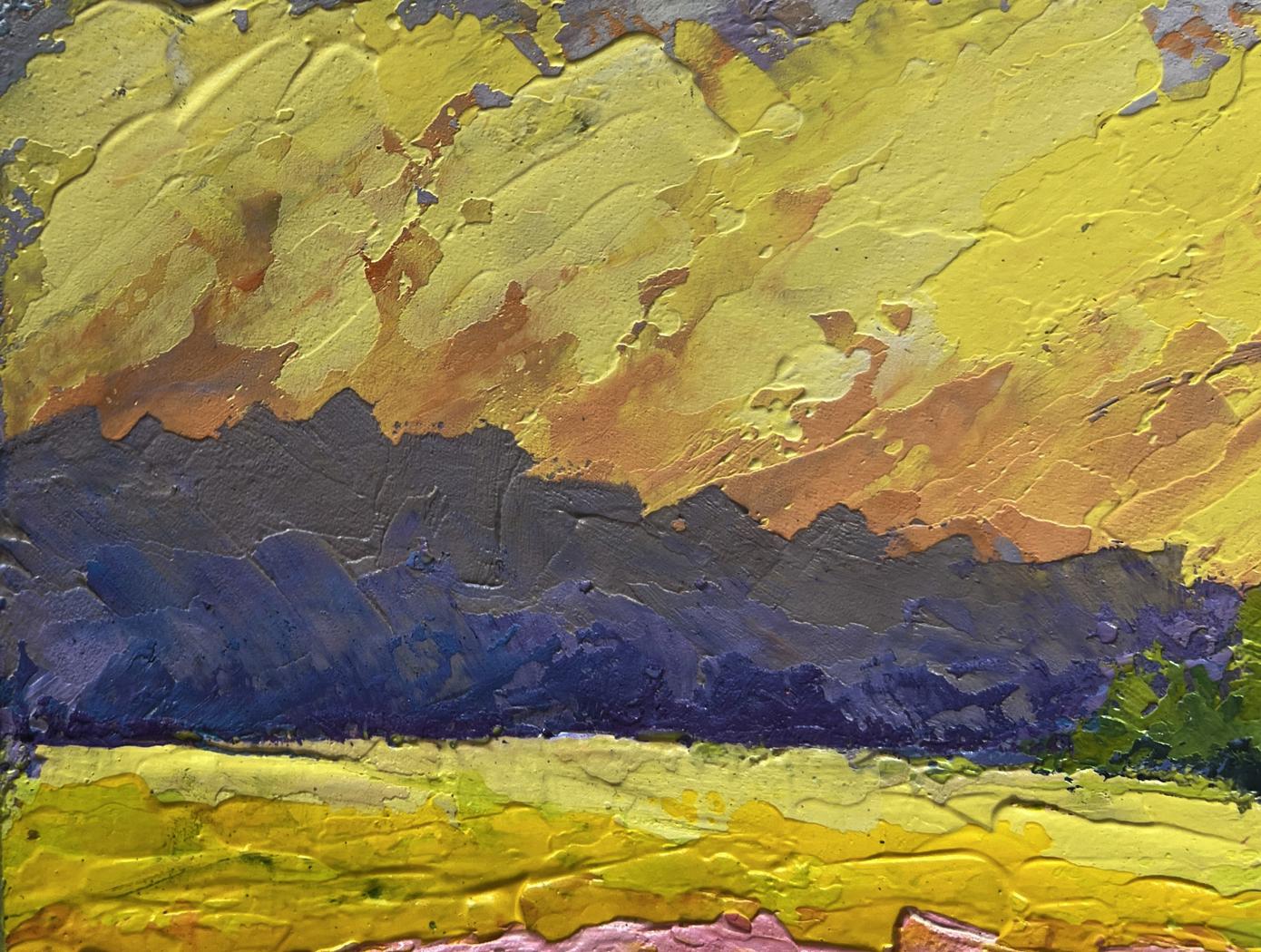 Oil painting Sunset among forest and fields by V. Zadorozhnya