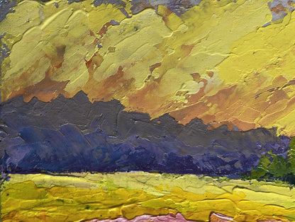 Oil painting Sunset among forest and fields by V. Zadorozhnya
