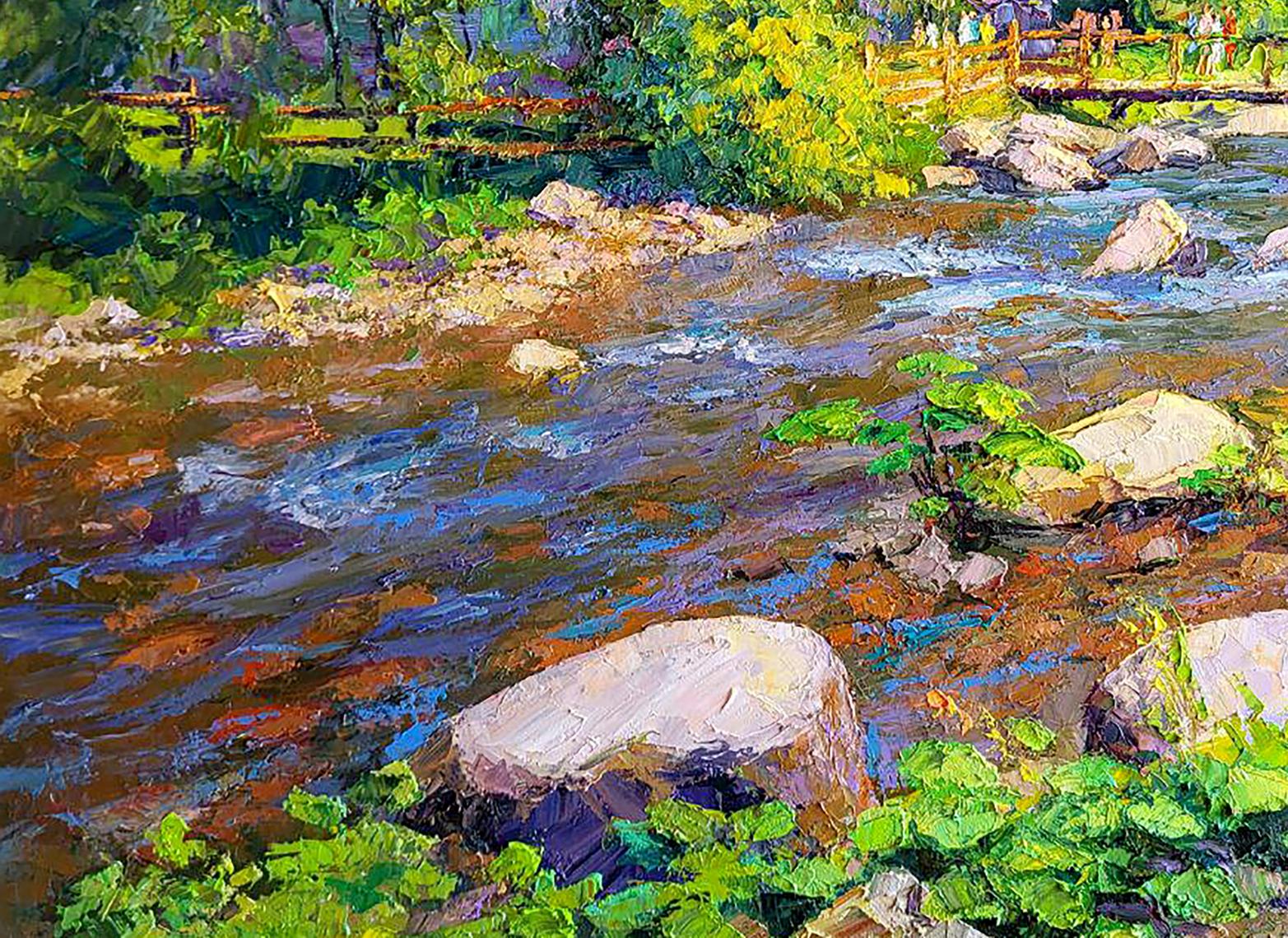 Vibrant impressionist oil painting April morning at the temple by Boris Serdyuk
