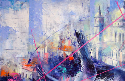 Oil painting Blue wind by Alexander Dobrodiy abstract cityscape