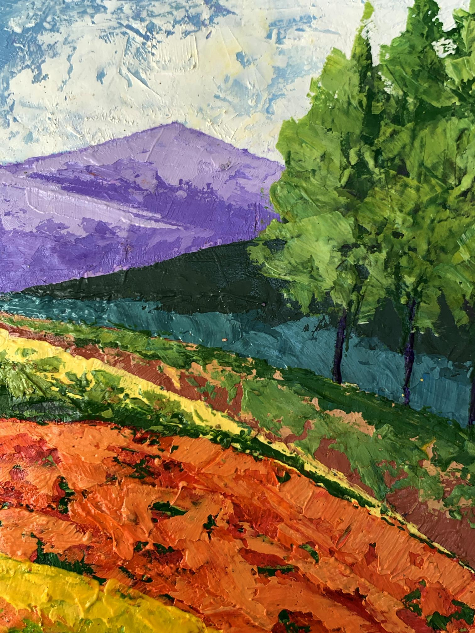 Vibrant impressionist oil painting Far away in the mountains by V. Zadorozhnya
