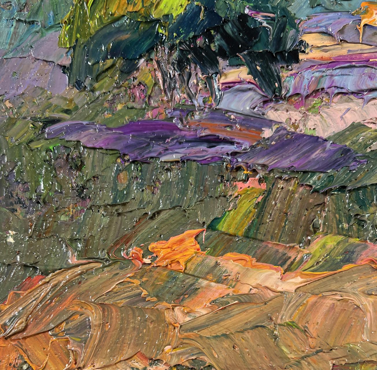 Vibrant impressionist oil painting of cows on pasture by Boris Serdyuk
