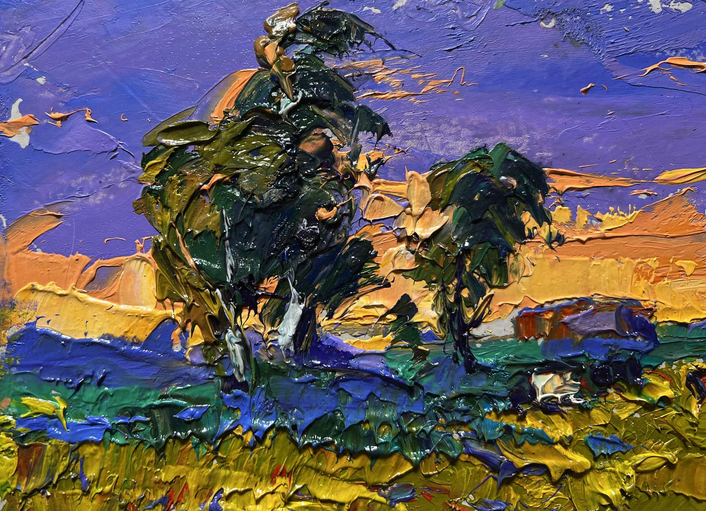Vibrant impressionist oil painting The Day Passes with a Yellow Sunset by Oleksiy Ivanyuk