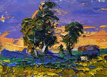 Vibrant impressionist oil painting The Day Passes with a Yellow Sunset by Oleksiy Ivanyuk