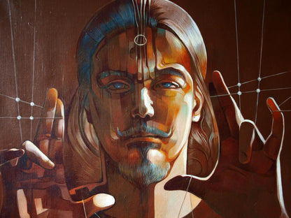 Stylized oil portrait of long-haired blue-eyed man by Konsta G. Amelinn