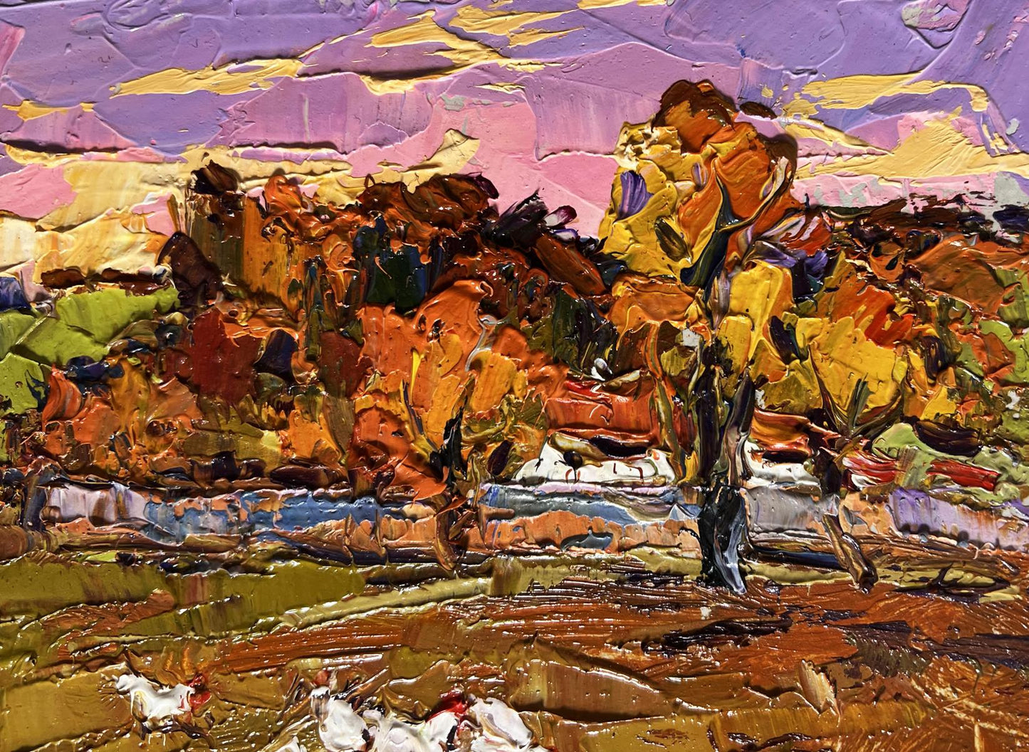 Vibrant impressionist oil painting Autumn evening by Oksana Ivanyuk