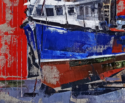Vibrant oil painting The ship is under repair by Volodymyr Gluhomanyuk