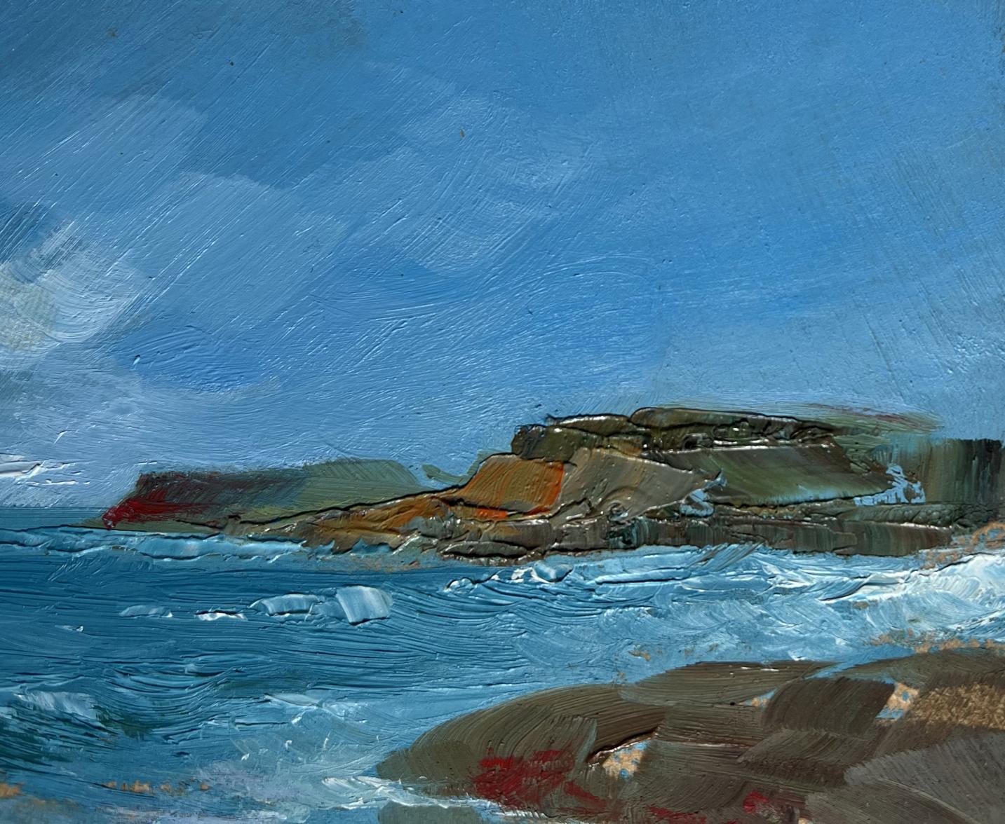 Textured oil painting of Sea Horizon by Yuriy Suprunchuk, coastal cliffs and turbulent waters