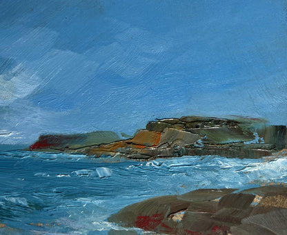 Textured oil painting of Sea Horizon by Yuriy Suprunchuk, coastal cliffs and turbulent waters