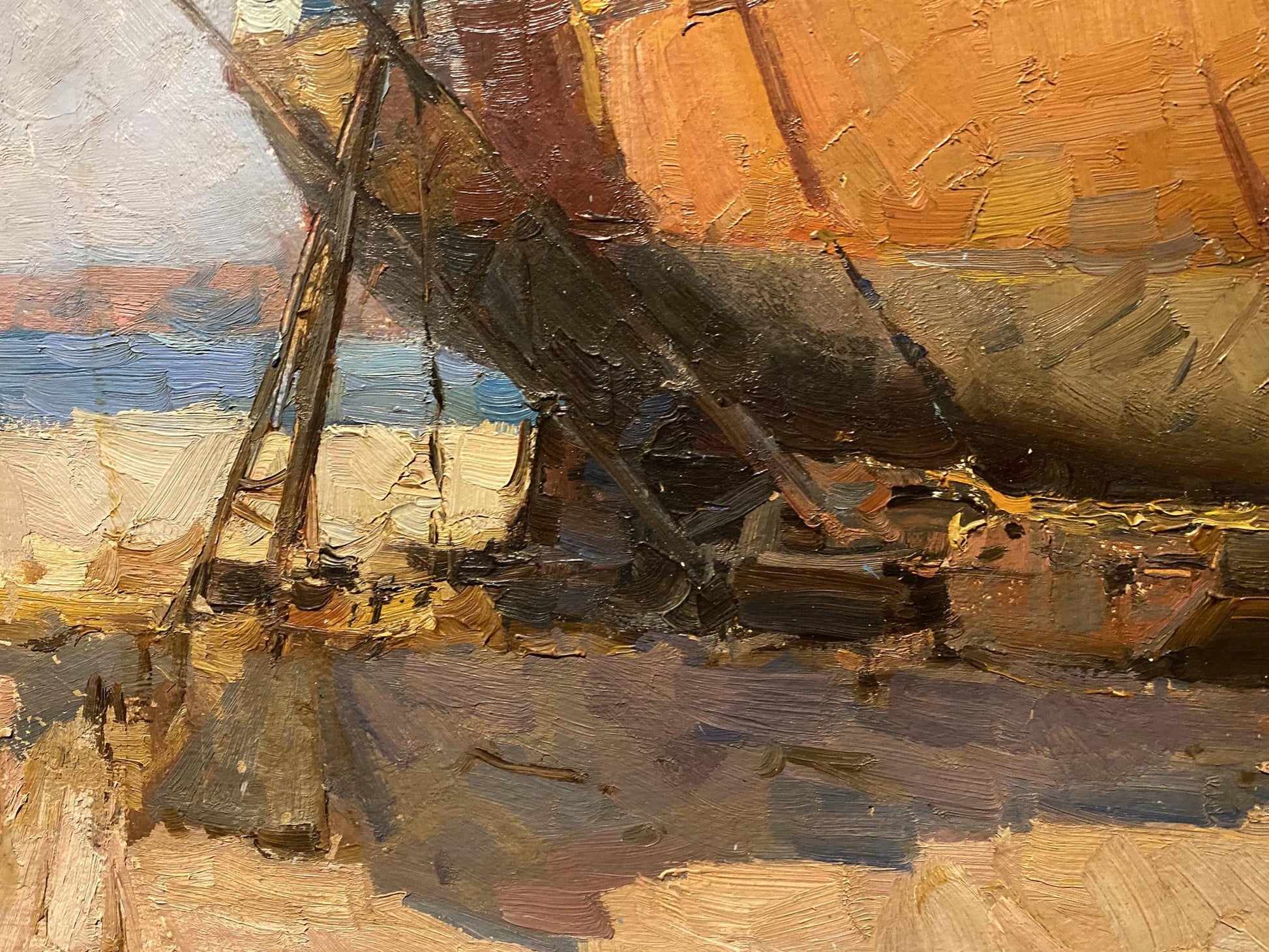 Textured oil painting of ships hull on the shore by Osipov Alexander