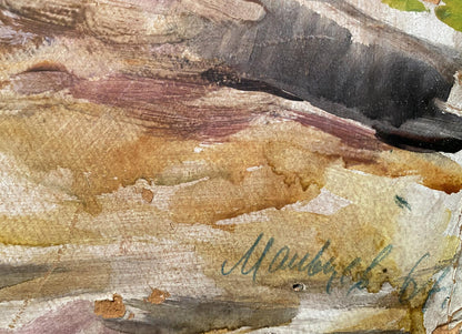 Watercolor tree bark texture in Nikolai Maltsev oil painting Sweet home