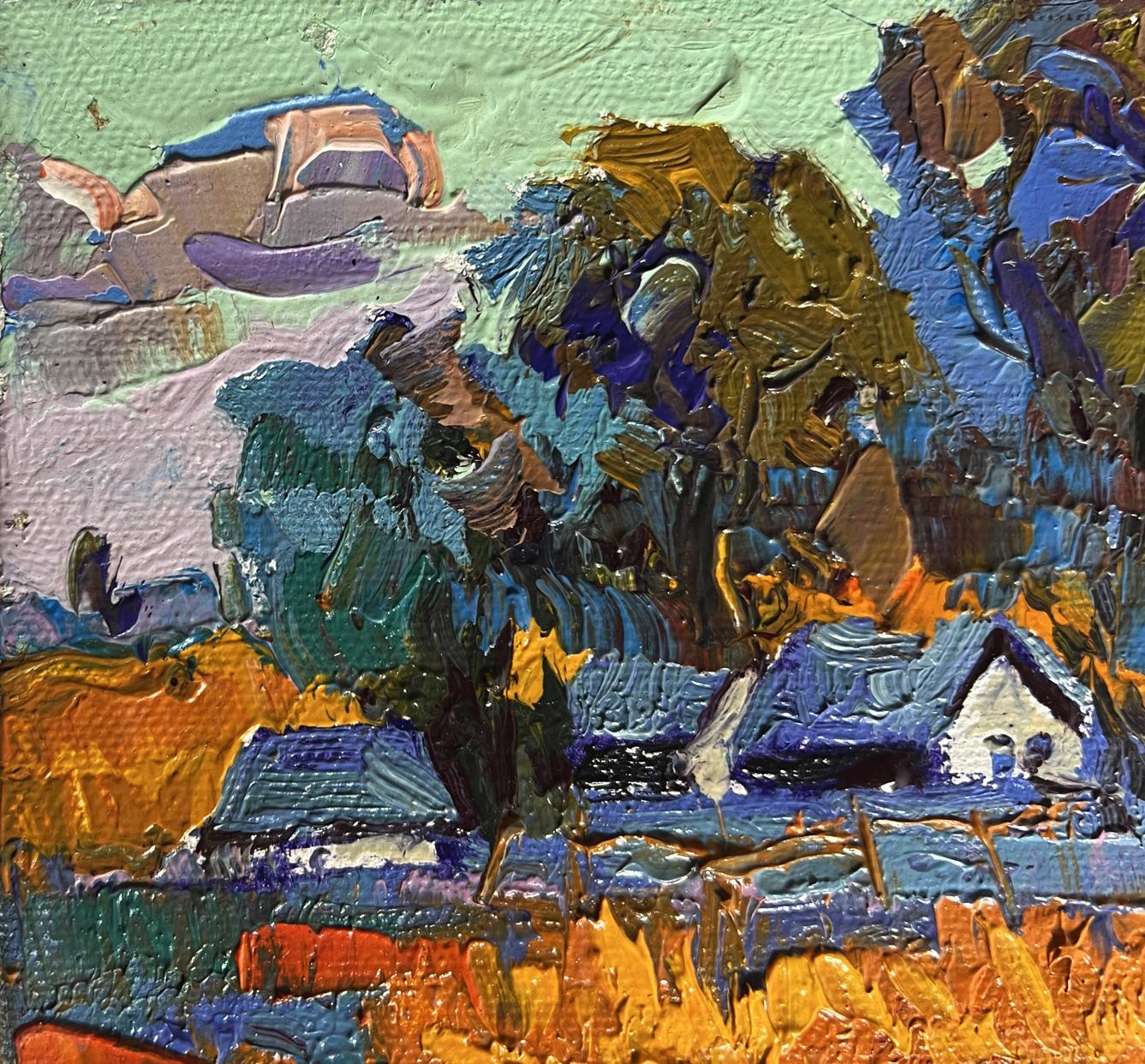 Oil painting Autumn village evening by Oksana Ivanyuk impressionist landscape