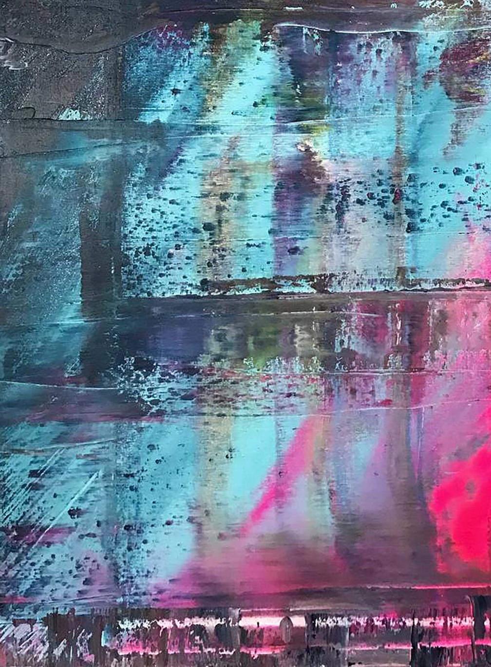 Abstract Acrylic painting My kingdom by Olga Melezhik in teal pink purple