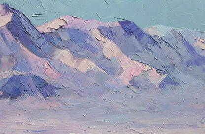 Oil painting Breath of the North Wind by Boris Serdyuk: purple mountain peaks