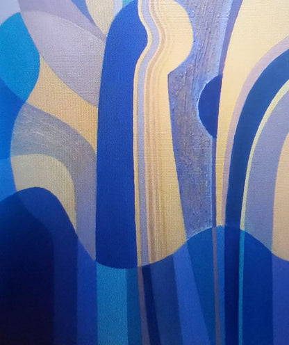 Oil painting Blue still life by Alexander Strashevich, wavy blue yellow forms
