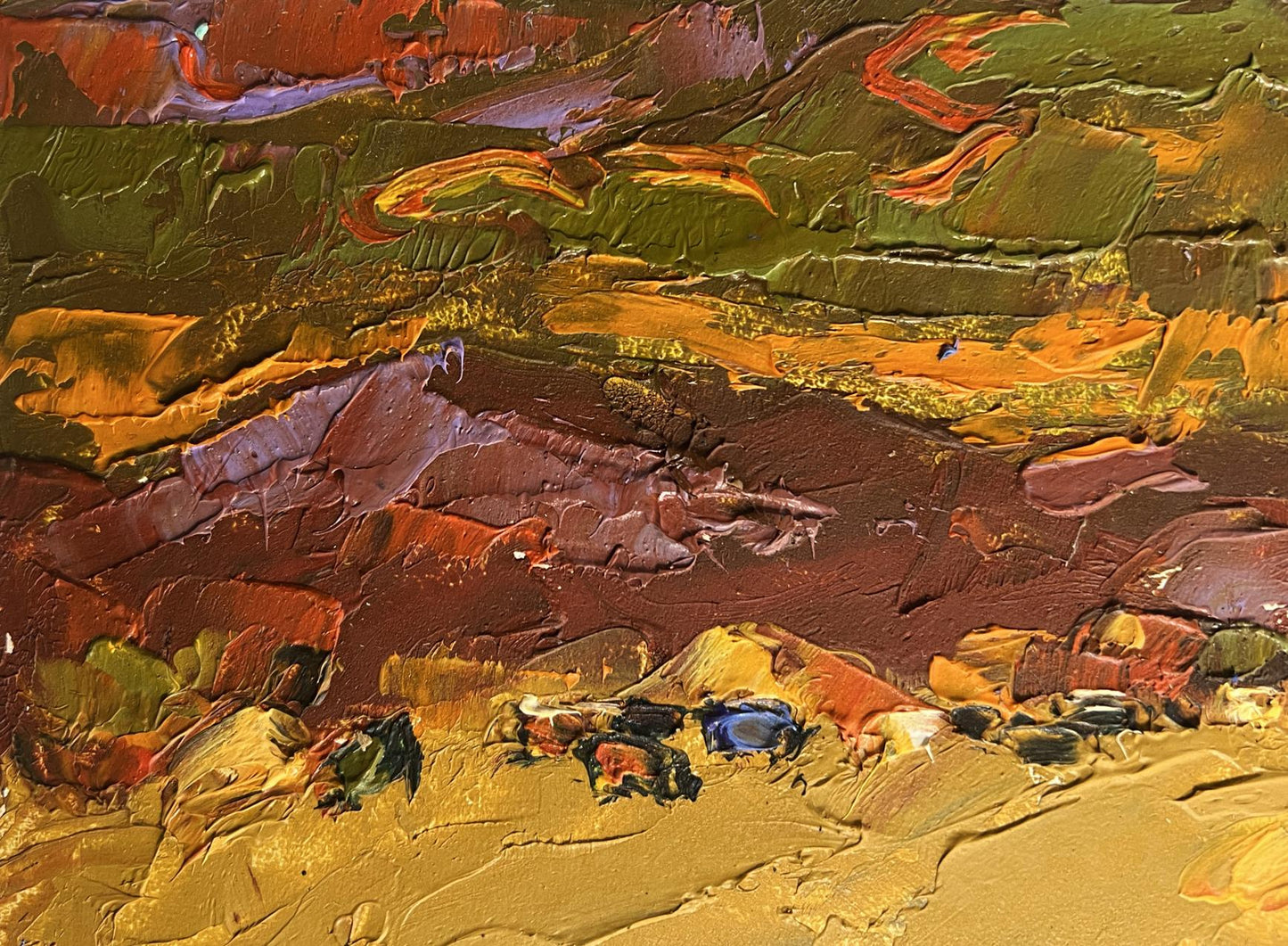 Oil painting of orange sunset over mountains by Oleksiy Ivanyuk