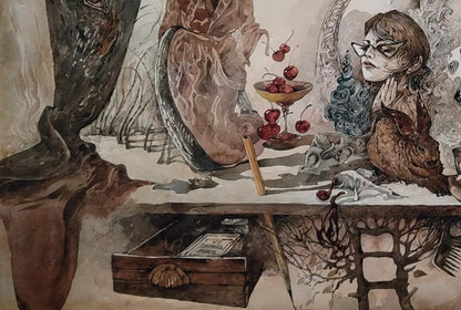 Watercolor woman with glasses by Dürer’s Rabbit mirror, Yuriy Laptev TikTok art