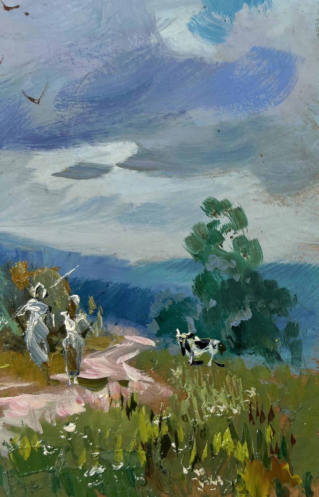 Pastoral oil painting Path to the sky by Yuriy Suprunchuk with cow in green grass