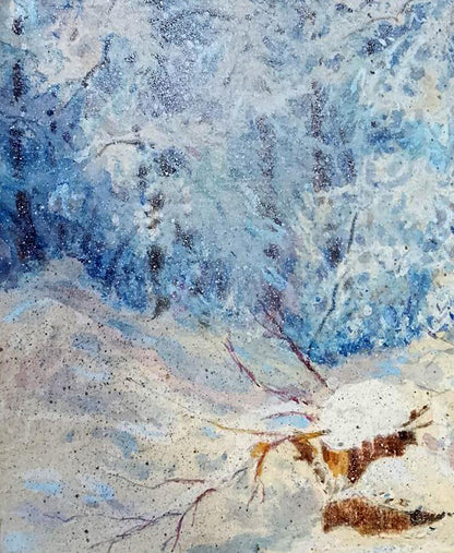 Vitaly Duhnevich oil painting of swirling snowy winter forest landscape