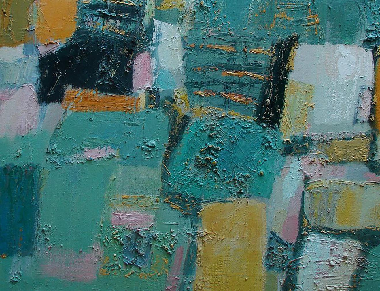 Oil painting Autumn fields by Tatyana Shulyak in teal yellow black pink