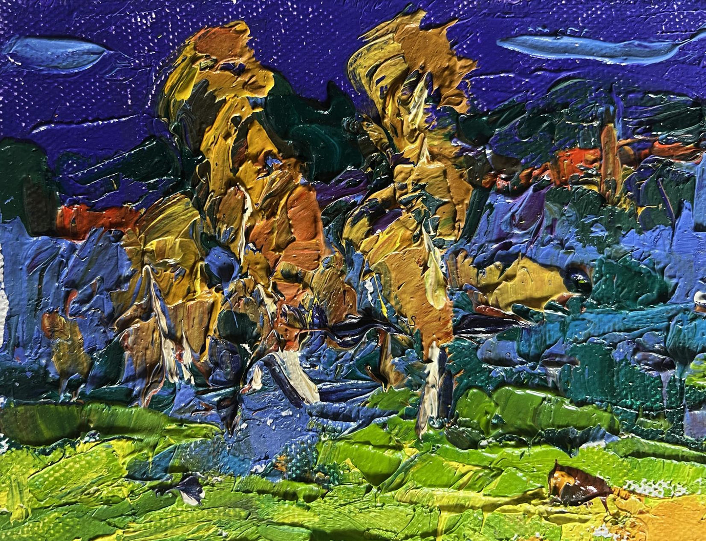 Vibrant impressionist Autumn night rain oil painting by Oleksiy Ivanyuk