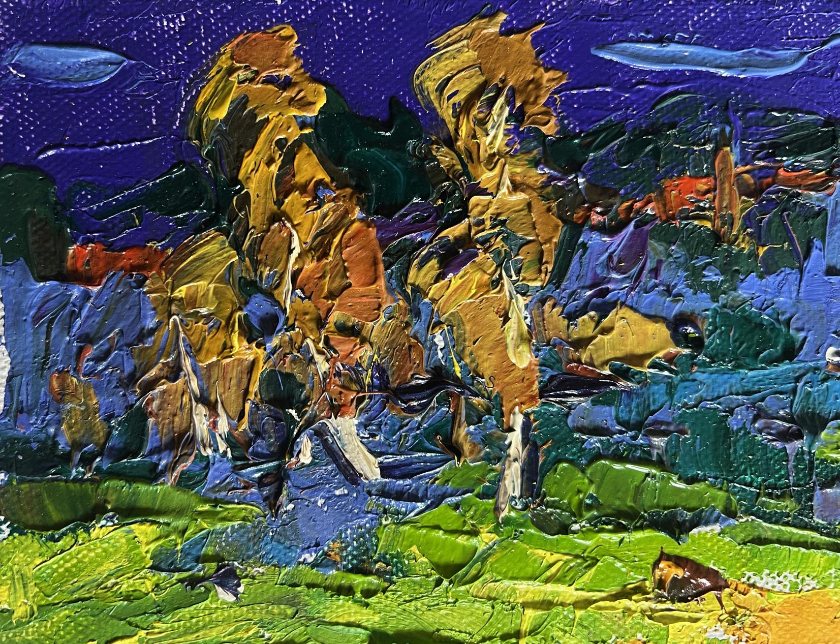Vibrant impressionist Autumn night rain oil painting by Oleksiy Ivanyuk