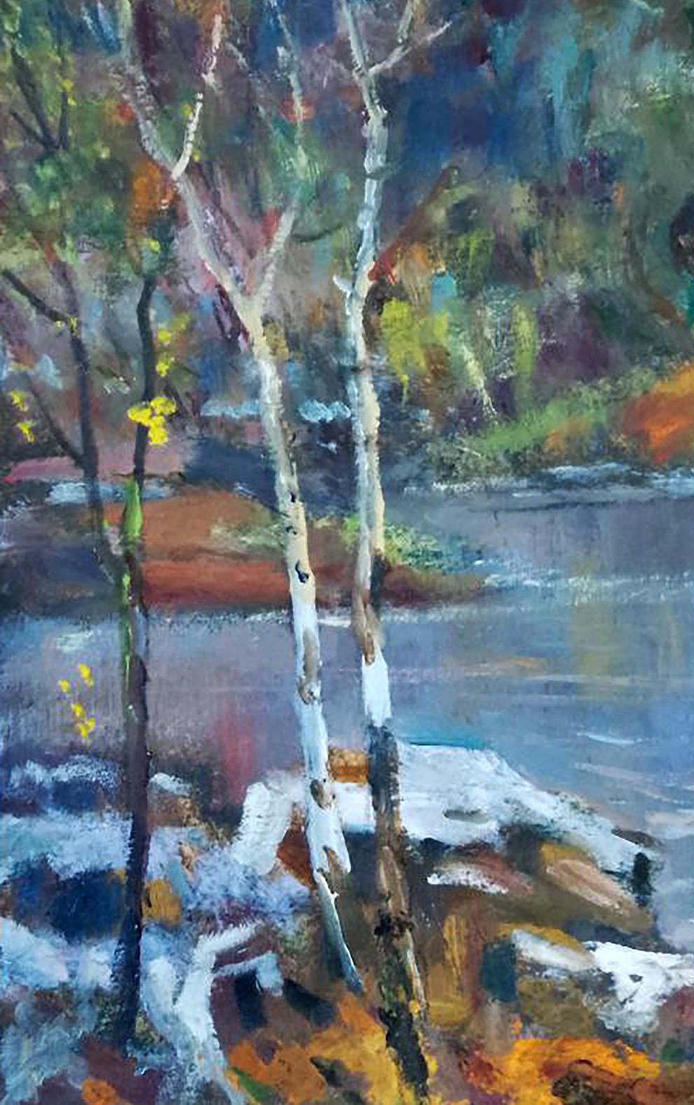 Oil painting Sounds of nature by Vitaly Duhnevich: birch trees by river